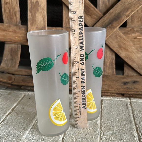 Frosted Fruit Glass Tall Tea Tom Collins Federal 50s Tiki Vintage set of 2 (25) - Picture 5 of 6